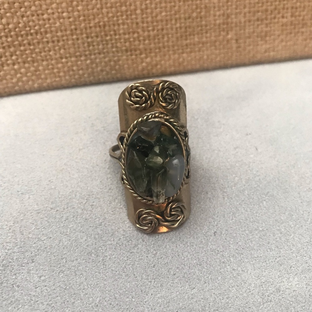 Blue Green Stone Silver Tone Adjustable Ring Boho - Picture 6 of 9